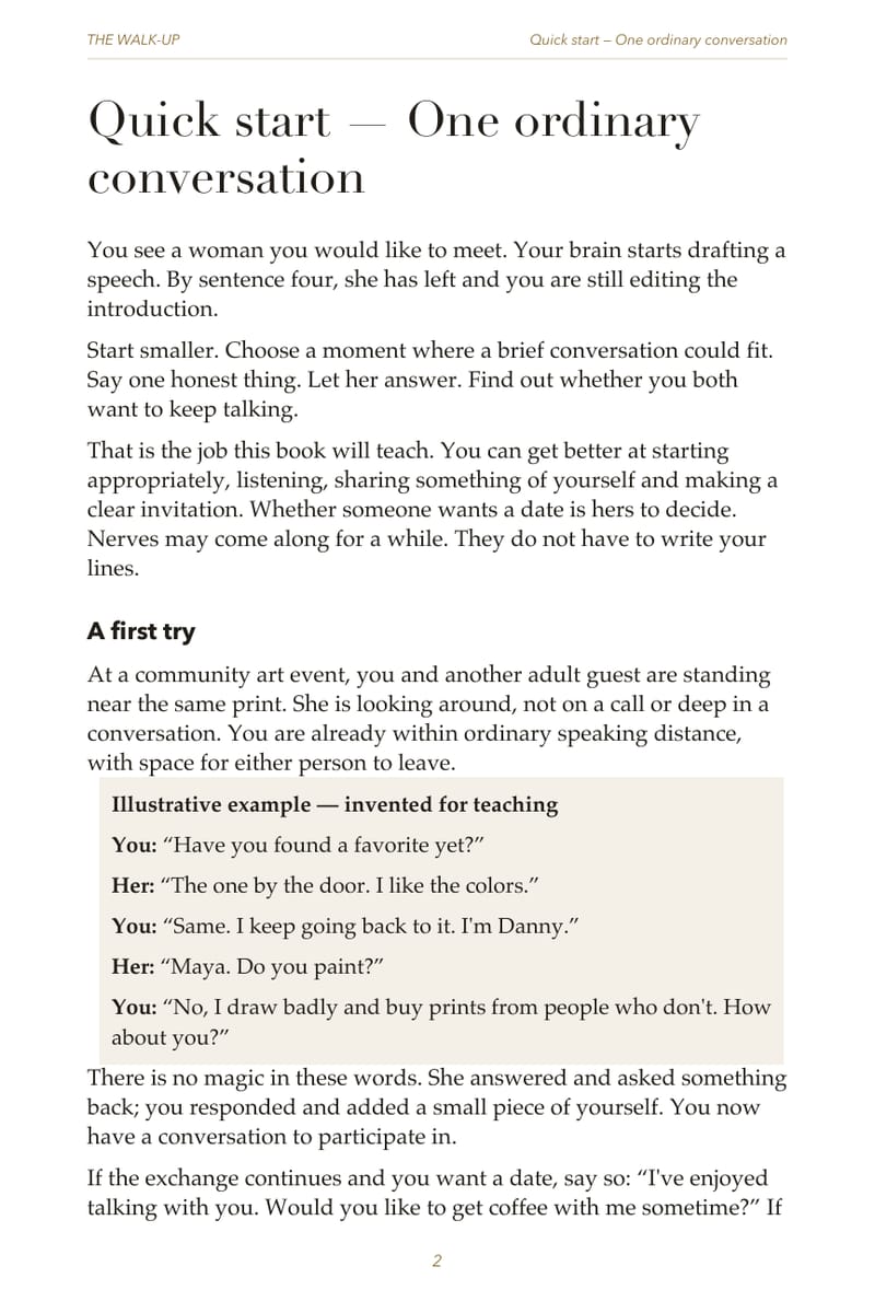 Page 2 of THE WALK-UP: Quick start — One ordinary conversation